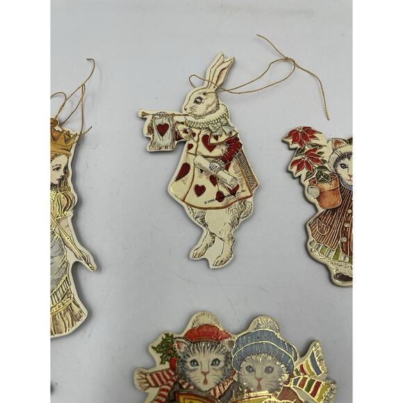 Vintage B. Shackman & Merrimack Alice In Wonderland & Kitty Ornaments Lot Of 6 - Picture 3 of 13